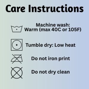 This t-shirt is machine washable with warm water and can be tumble dried on low heat. Do not iron or dry clean.