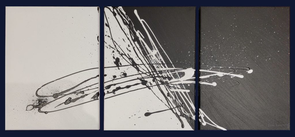 3 Panel black and white abstract painting