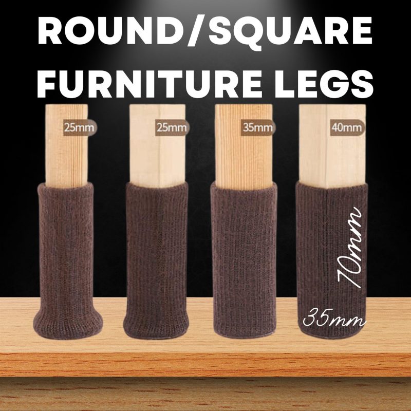 Showing chair leg protectors on different shaped chair legs