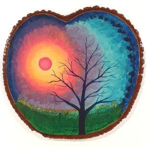 Acrylic painting on a wood slice