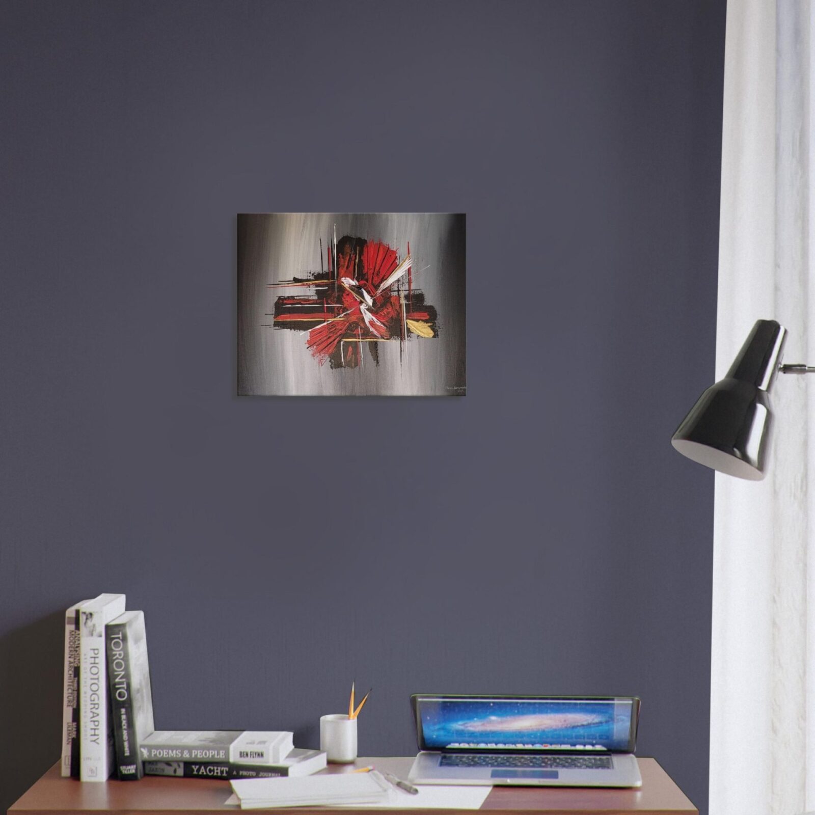 Fiery Passion Abstract Acrylic Painting on grey office Wall