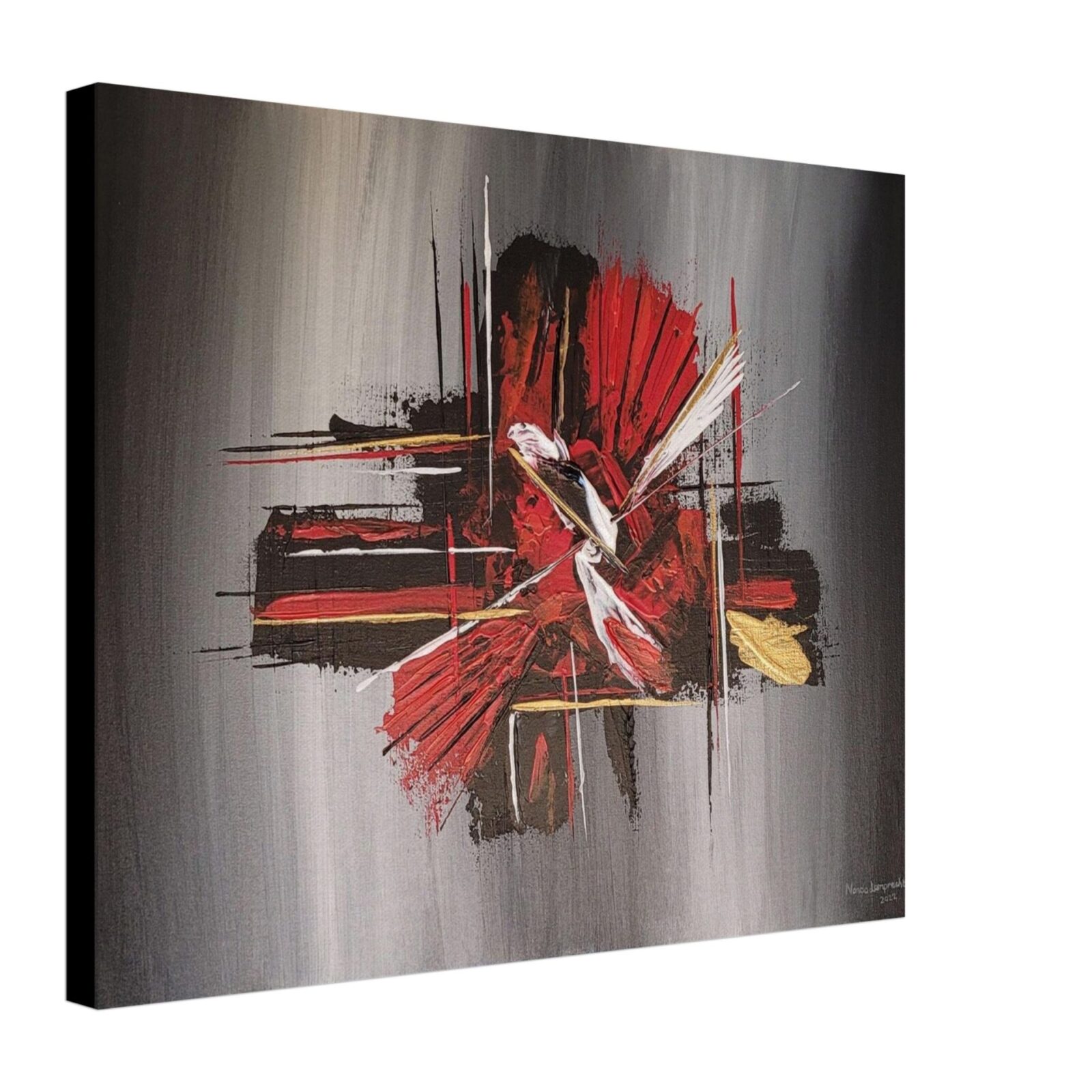 Side View of Fiery Passion Abstract Acrylic Painting