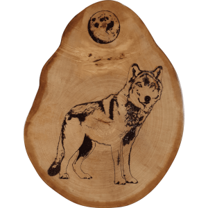 Timber Wolf Handcrafted Maple Wood Slice front