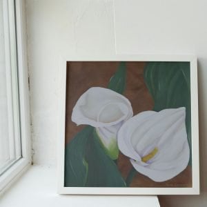 Arum Lily original acrylic painting of pure white Arum Lily on window sill