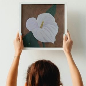 Arum Lily2 Original Acrylic Painting being held by a woman