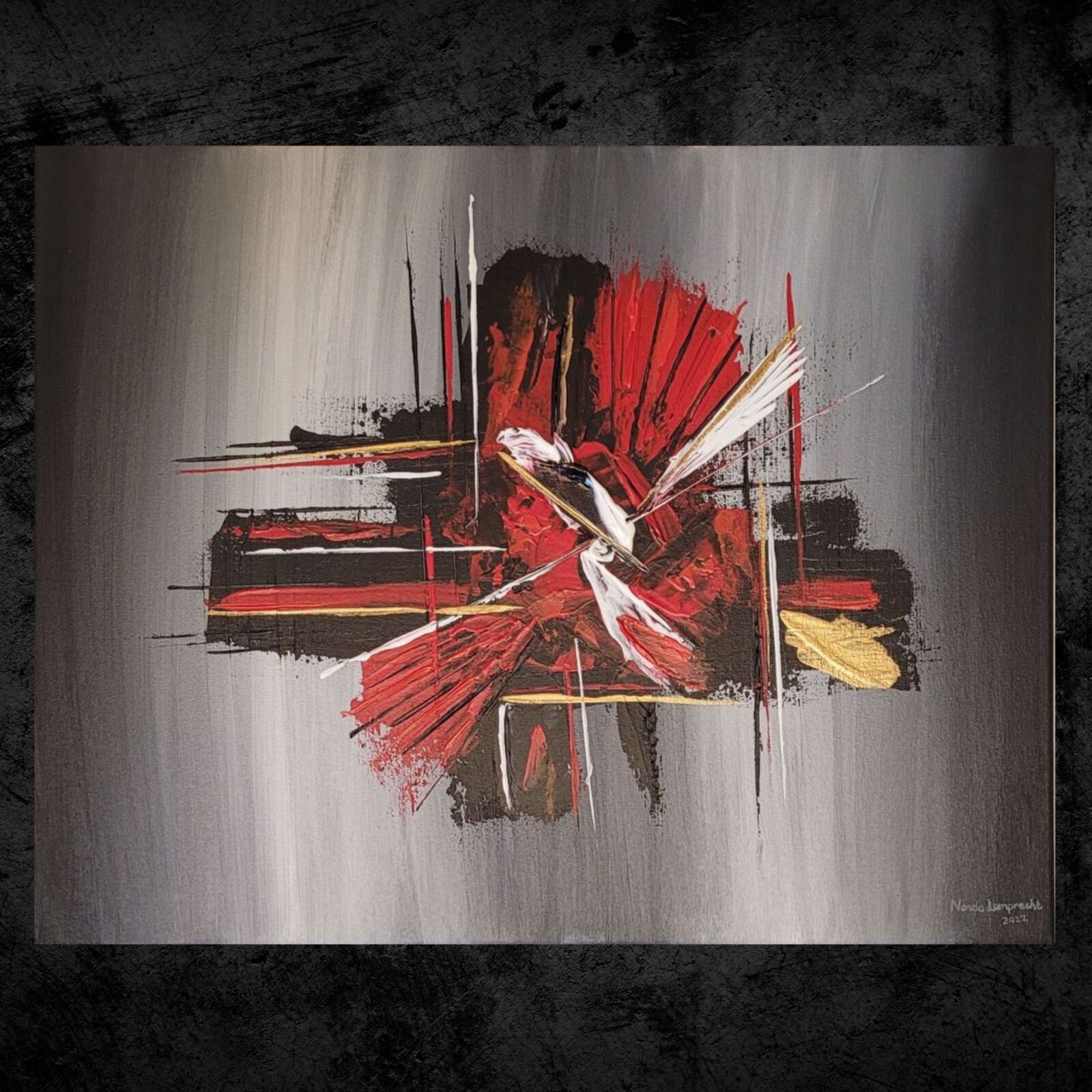 Fiery Passion original red black and gold painting on black velvet