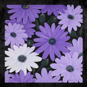 Purple Daisies original acrylic painting on black velvet