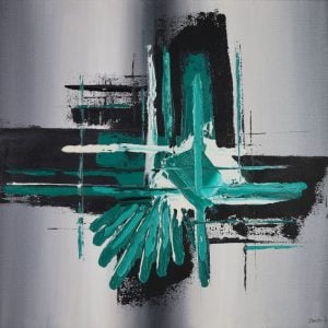 Teal Blue original modern abstract oil painting