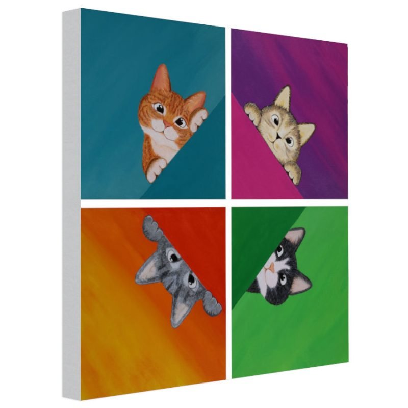 Four cats on one canvas print
