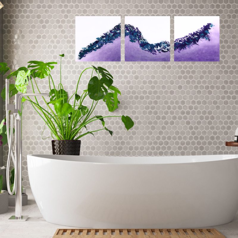 Purple Haze 3 panel original painting in bathroom