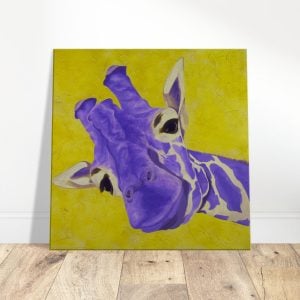 Giraffe Greetings Acrylic Painting on Wooden Floor against a Wall