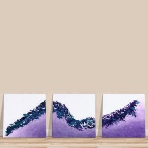 Purple Haze Modern Acrylic Painting on Wooden Floor against a Beige Wall