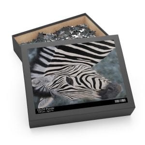 Wild Zebra Puzzle – Glossy 16"x20" 500-Piece Jigsaw. Original art by Nanda Lamprecht.