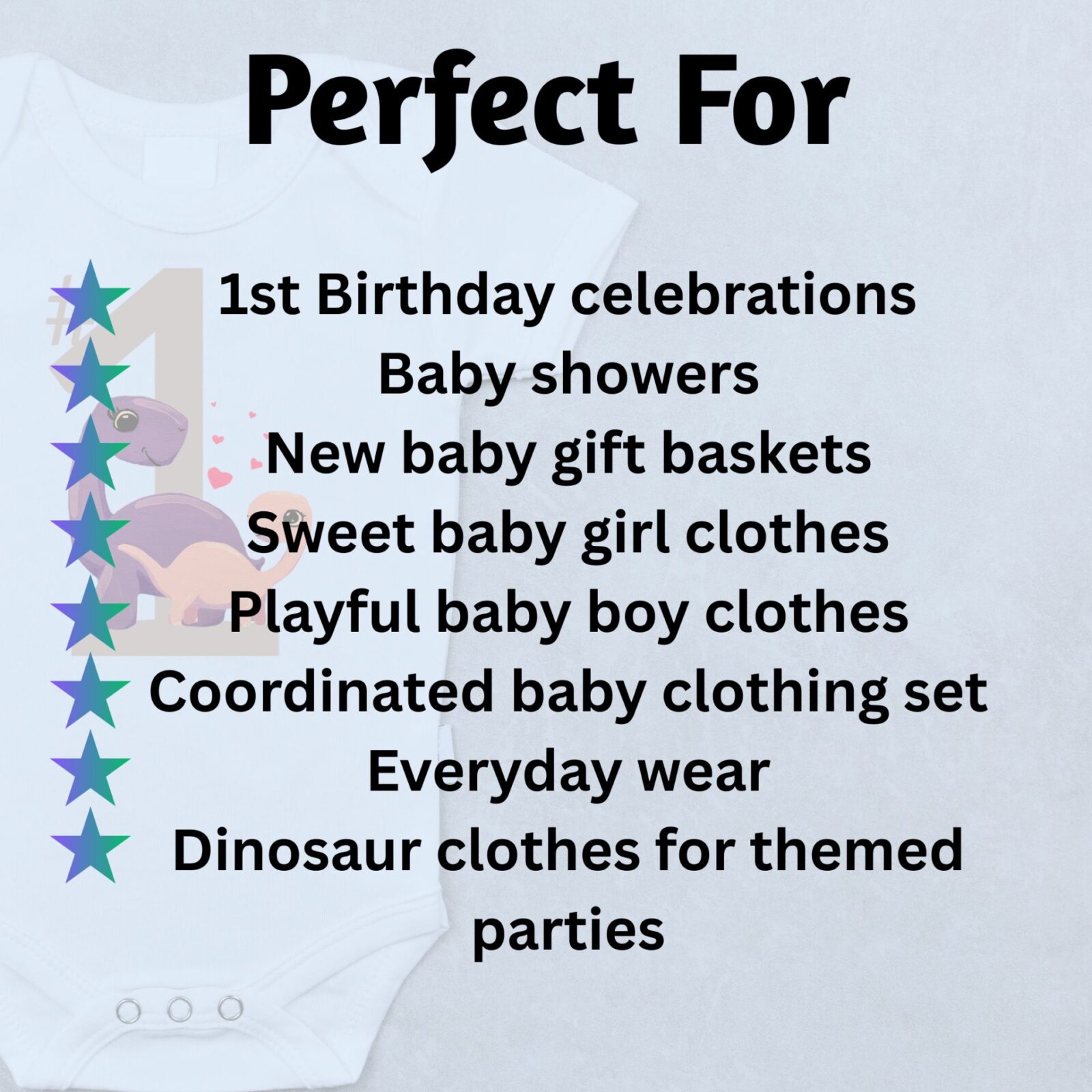 This dinosaur design summer bodysuit is perfect for a baby shower, new baby gift basket, dinosaur themed party, everyday wear, baby boys or girls.