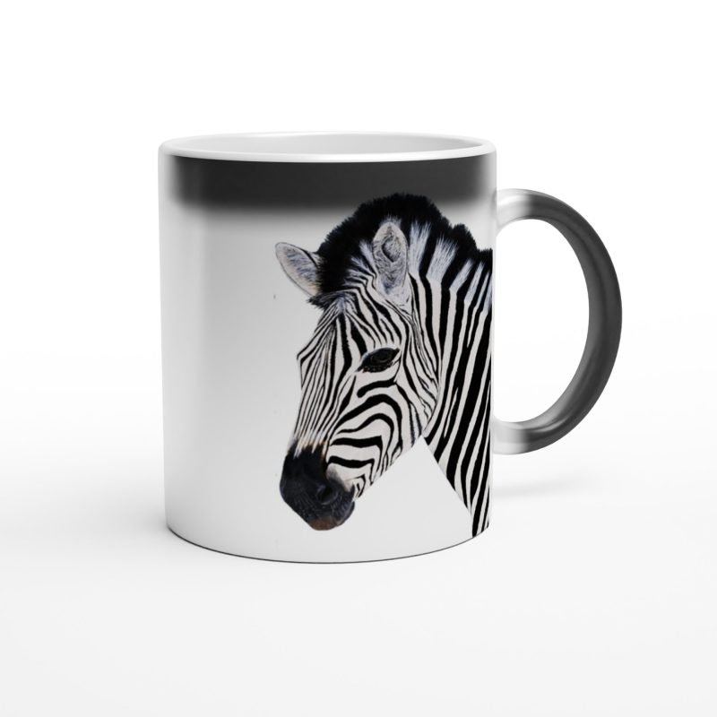 Zebra painting on heat sensitive magic mugs