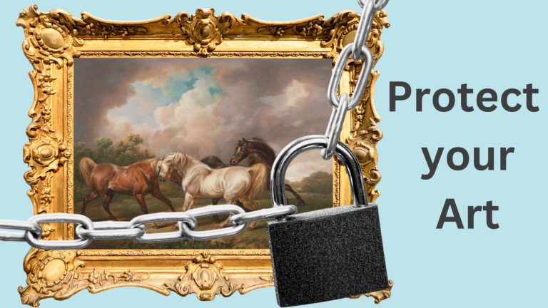 Framed painting protected by a lock