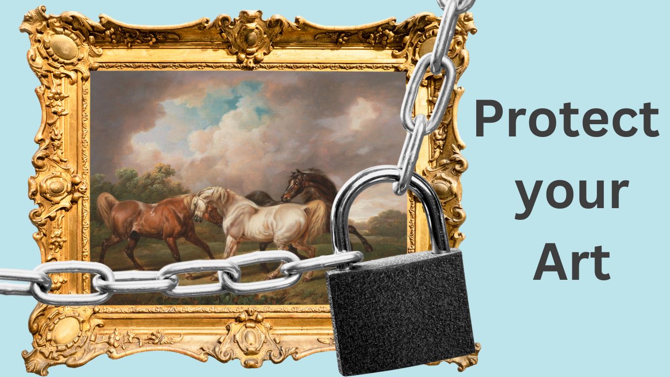 Framed painting protected by a lock