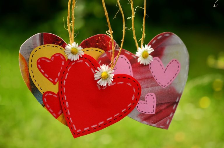 Colorful hearts and flowers
