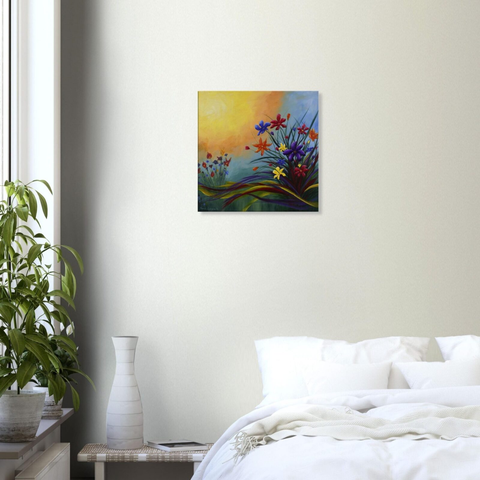 Flower Flurry Abstract Acrylic Painting on a bedroom Wall