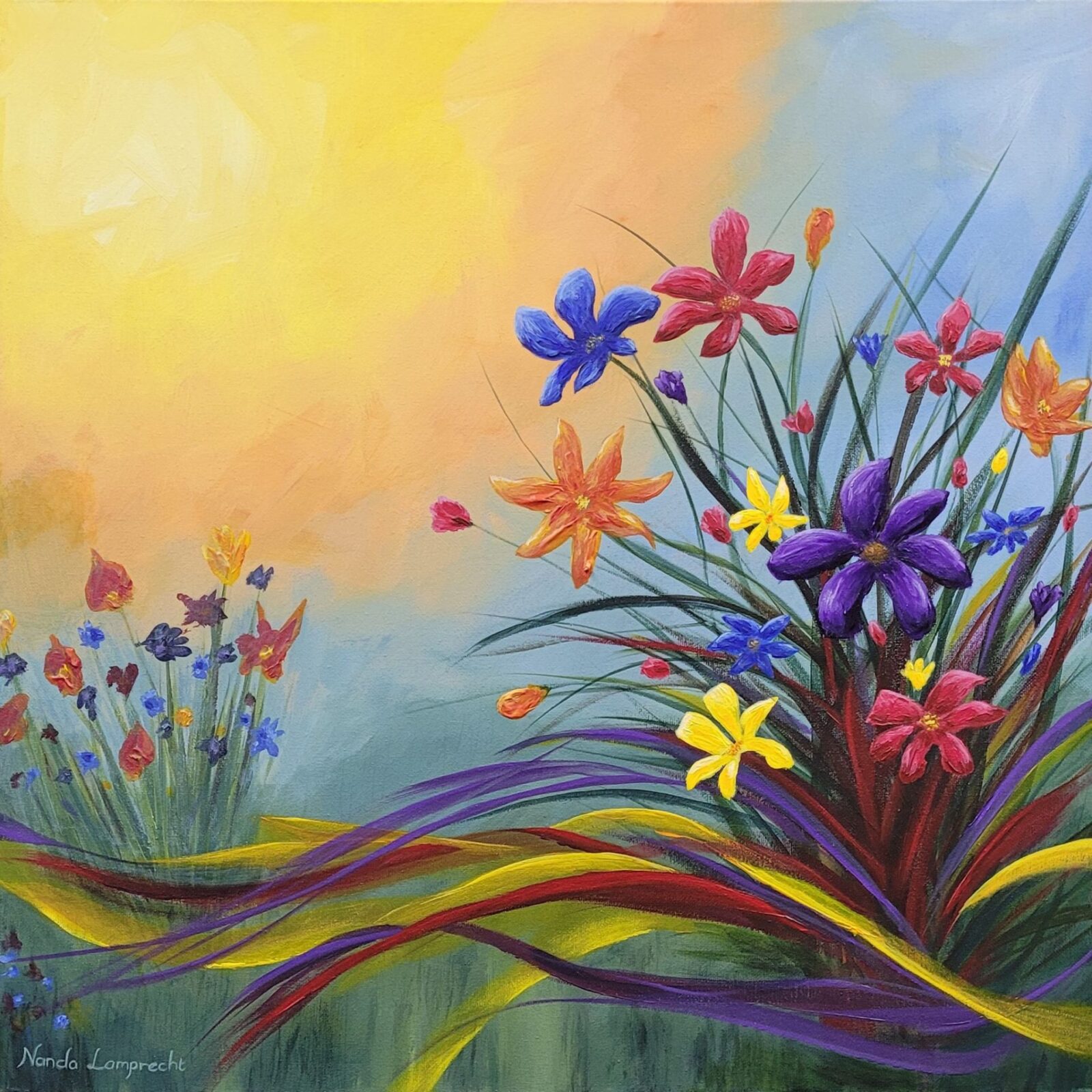 Flower Flurry colorful minimalist modern original painting on canvas