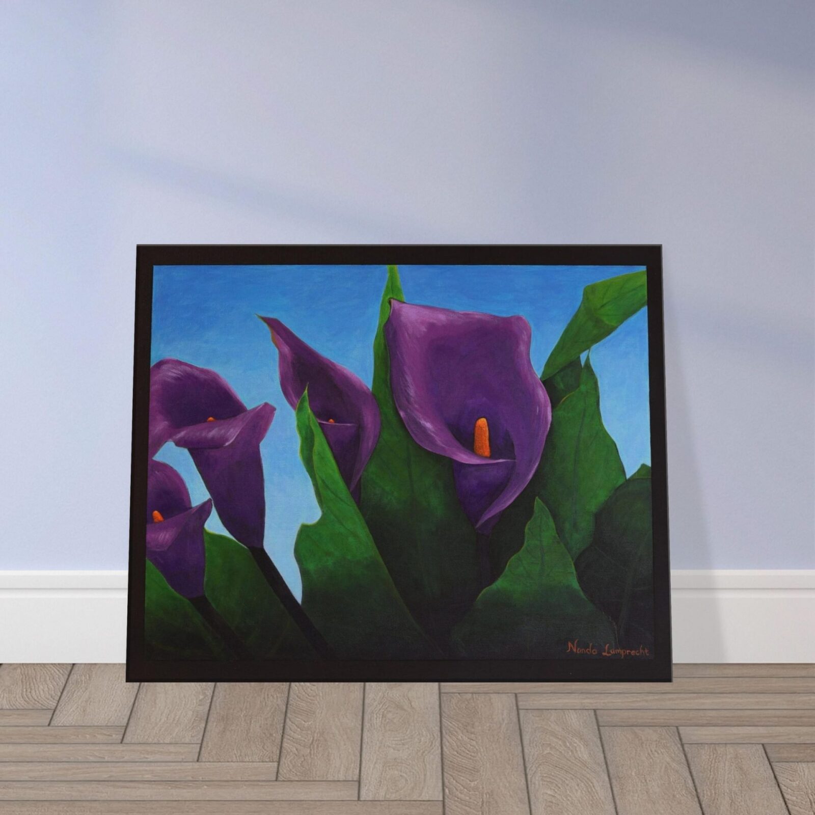 Into the Light Acrylic painting on wooden floor against grey wall