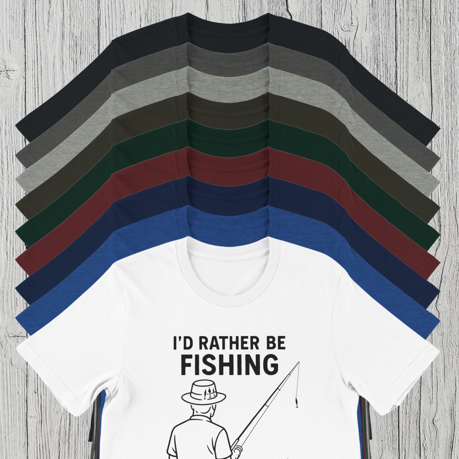 There are 9 colour options for the t-shirt: black, dark grey heather, athletic heather, navy, heather true royal, deep olive, forest, heather maroon and white.