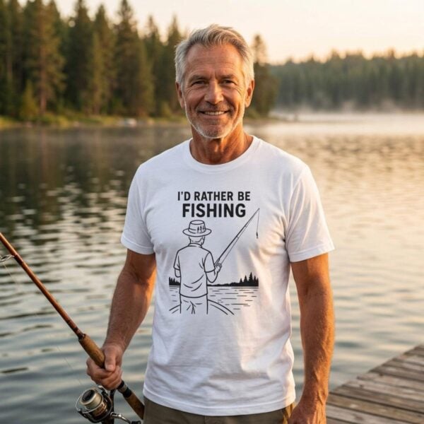 I’d rather be Fishing Tshirt Man Fishing rod