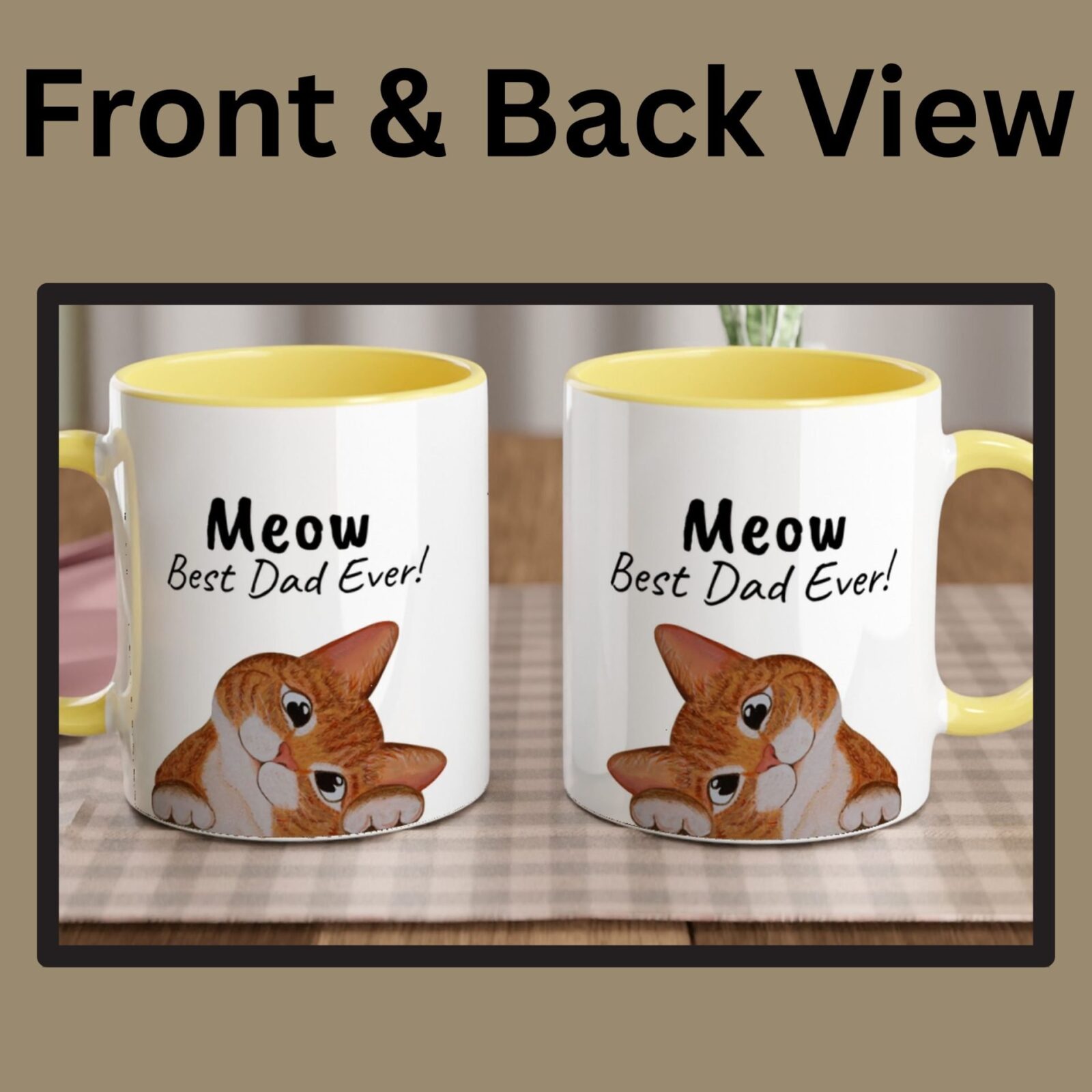This is the ginger cat mug, showing both sides of the mug. The left mug shows the front of the mug, while the right mug shows the back of the mug.