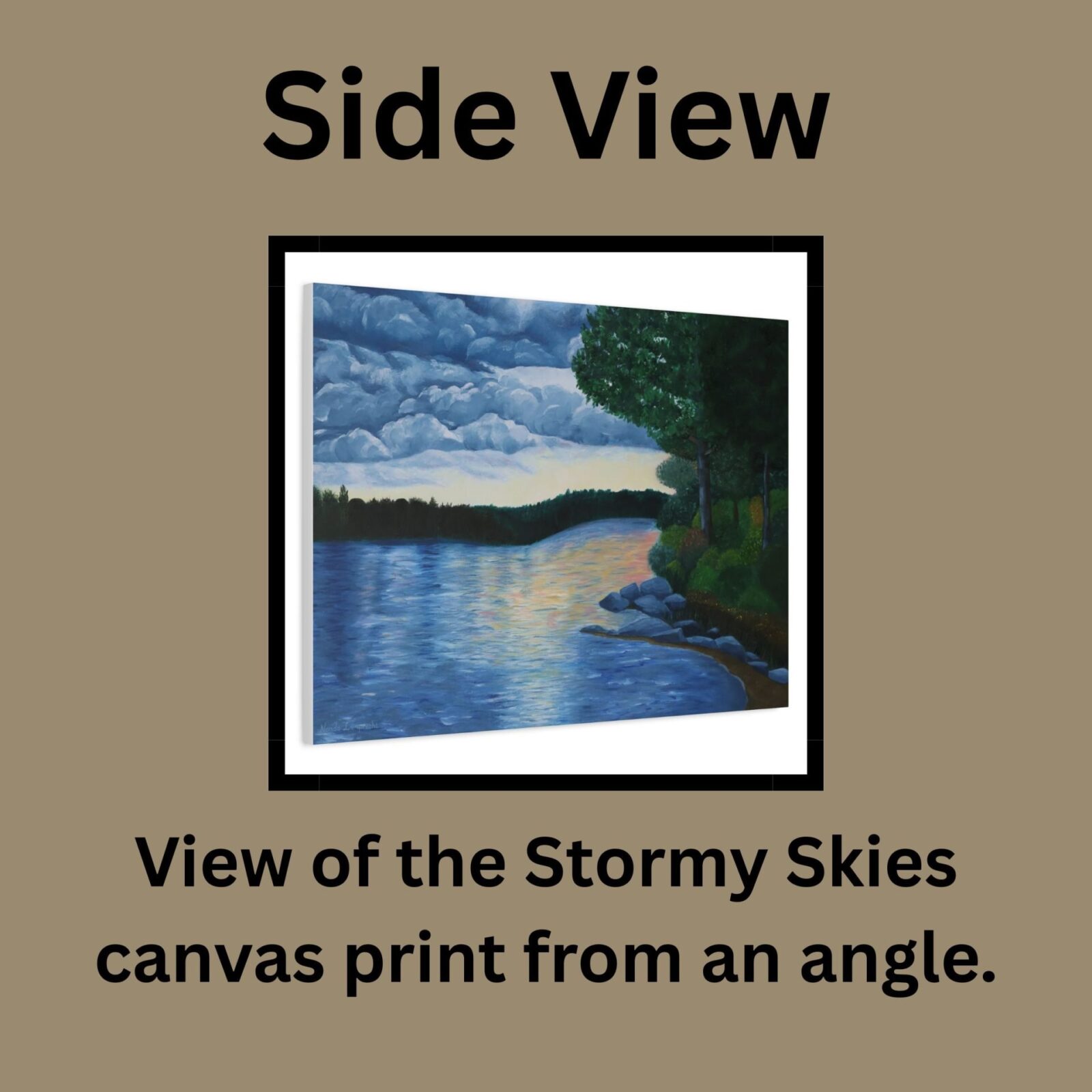 View of the sunset lake landscape canvas print from an angle