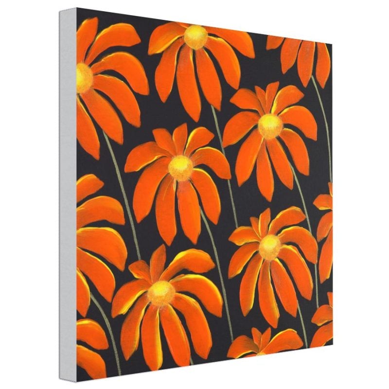 Floral Canvas Print “Fire Daisies” by Nanda | Modern Minimalist Wall Art | 16x16″ or 20x20″ - Image 4