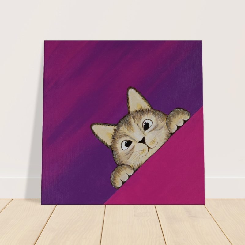 Canvas print of brown kitty cat on a magenta background