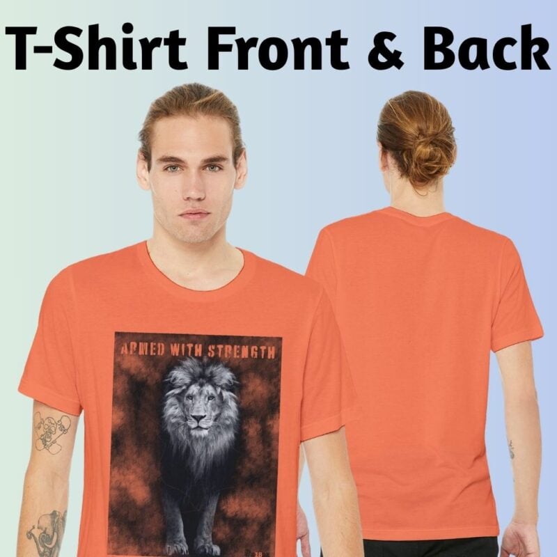 Front and back view of the t-shirt. The design is printed on the front of the t-shirt only.
