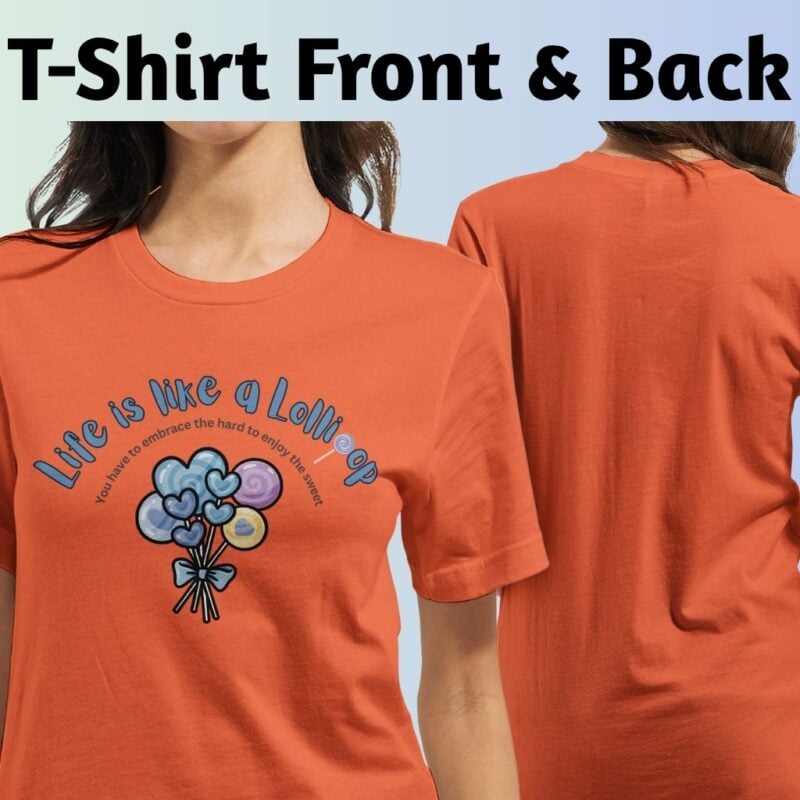Front and back view of the t-shirt. The design is printed on the front of the t-shirt only.
