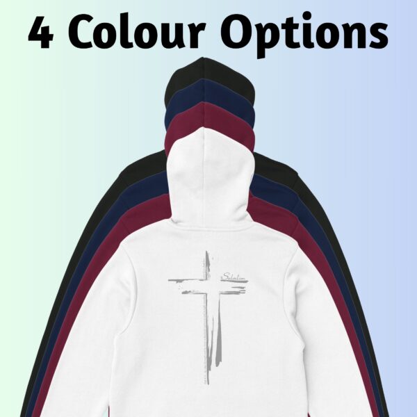 4 Colours Salvation Cross Pullover Hoodie There are 4 colour options for the pullover hoodie: black, navy, maroon and white.