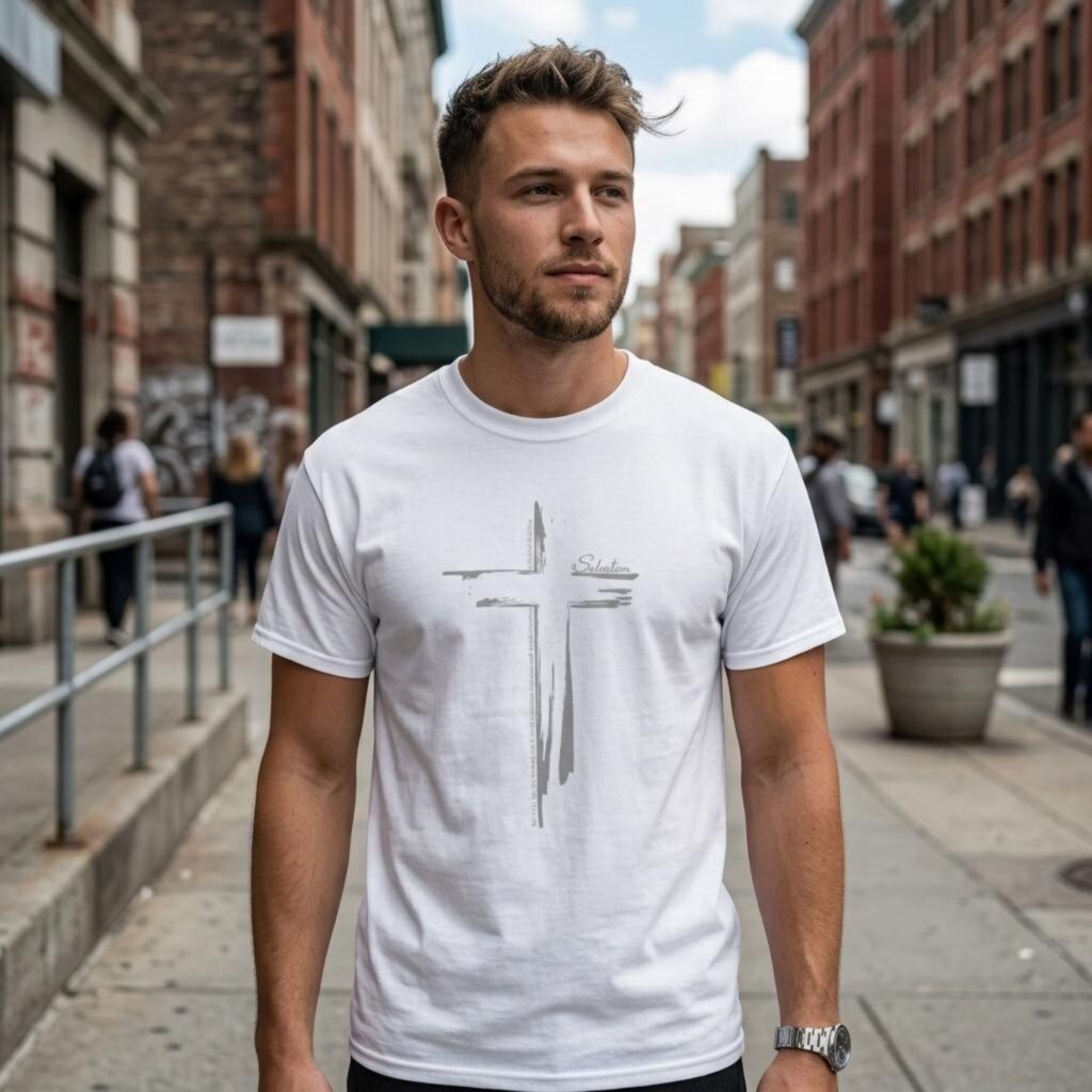 Salvation Cross Tshirt man white