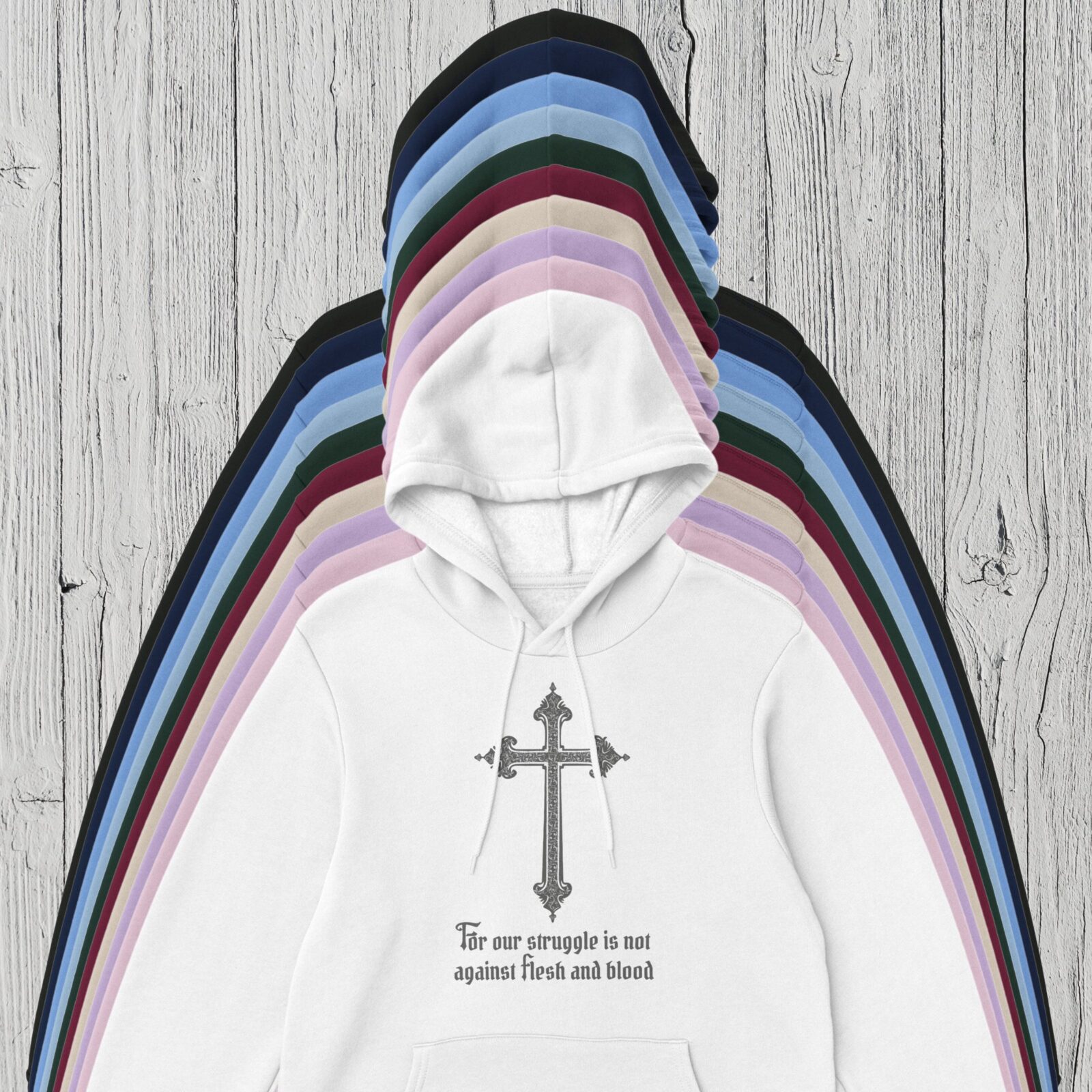 There are 10 colour options for the pullover hoodie: black, navy, light blue, Forest green, maroon, sand, carolina blue, orchid purple, light pink and white.