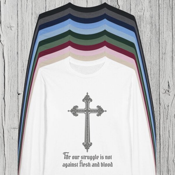 11 Colours Struggle not Cross Long sleeve tshirt (1) There are 11 colour options for this long sleeve t-shirt: black, grey, navy, carolina blue, light blue, forest green, military green, maroon light pink, sand and white.