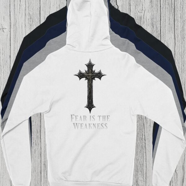 4 Colours Fear is the Weakness Zip Hoodie (1) There are 4 colour options for the zip hoodie: black, navy, sport grey and white.