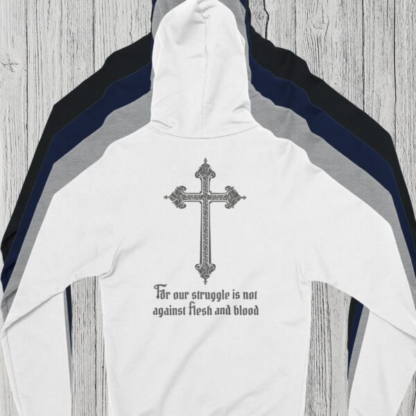 4 Colours Struggle not Cross Zip Hoodie (1) There are 4 colour options for the zip hoodie: black, navy, sport grey and white.