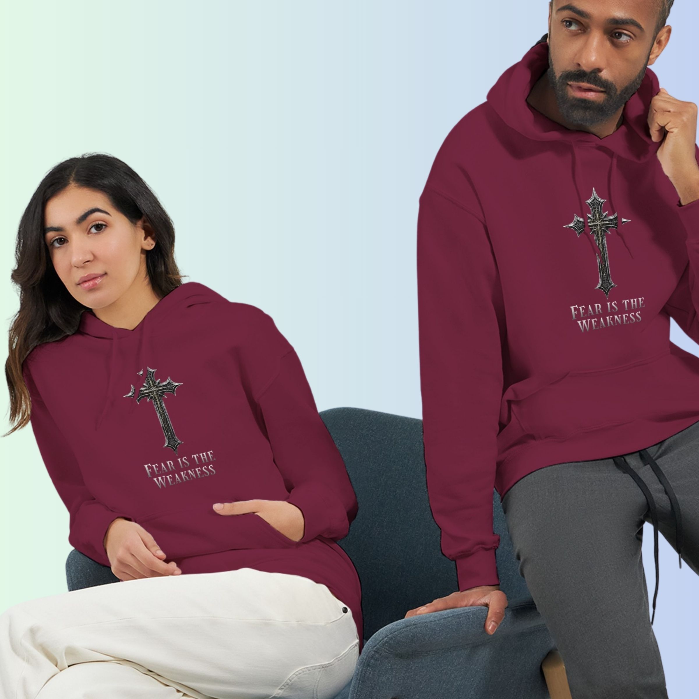 Fear Is the Weakness Christian Hoodie | Faith Cross Pullover