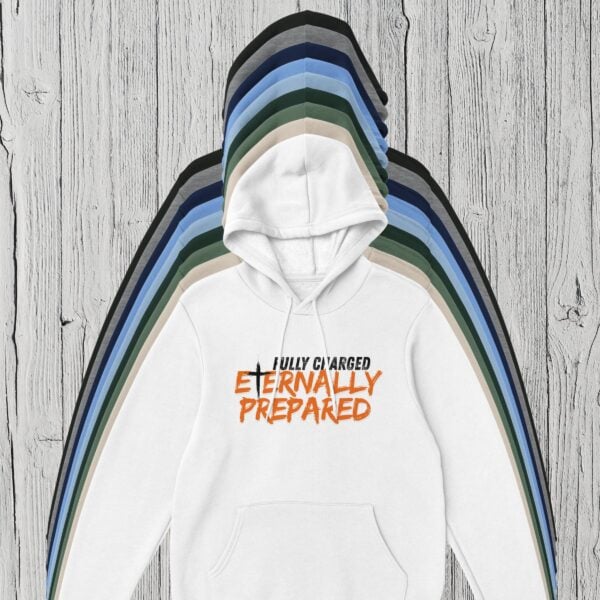9 Colours Charged Eternally Pullover Hoodie There are 9 colour options for the pullover hoodie: black, sport grey, navy, Carolina blue, Light blue, Forest green, military green, sand, and white.