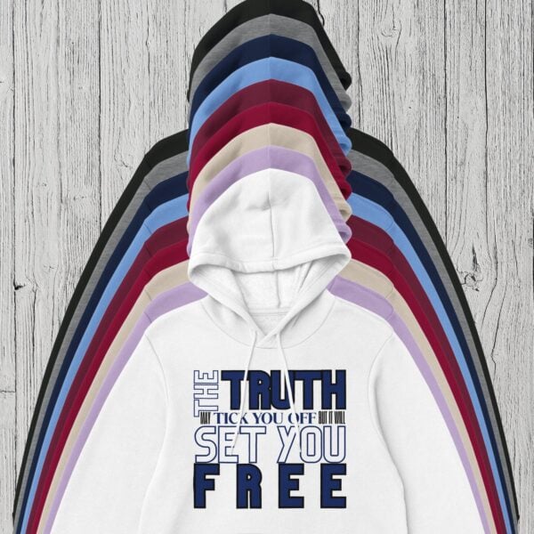 9 Colours Truth Pullover Hoodie There are 9 colour options for the pullover hoodie: black, sport grey, navy, Carolina blue, maroon, Cardinal red, sand, orchid purple, and white.