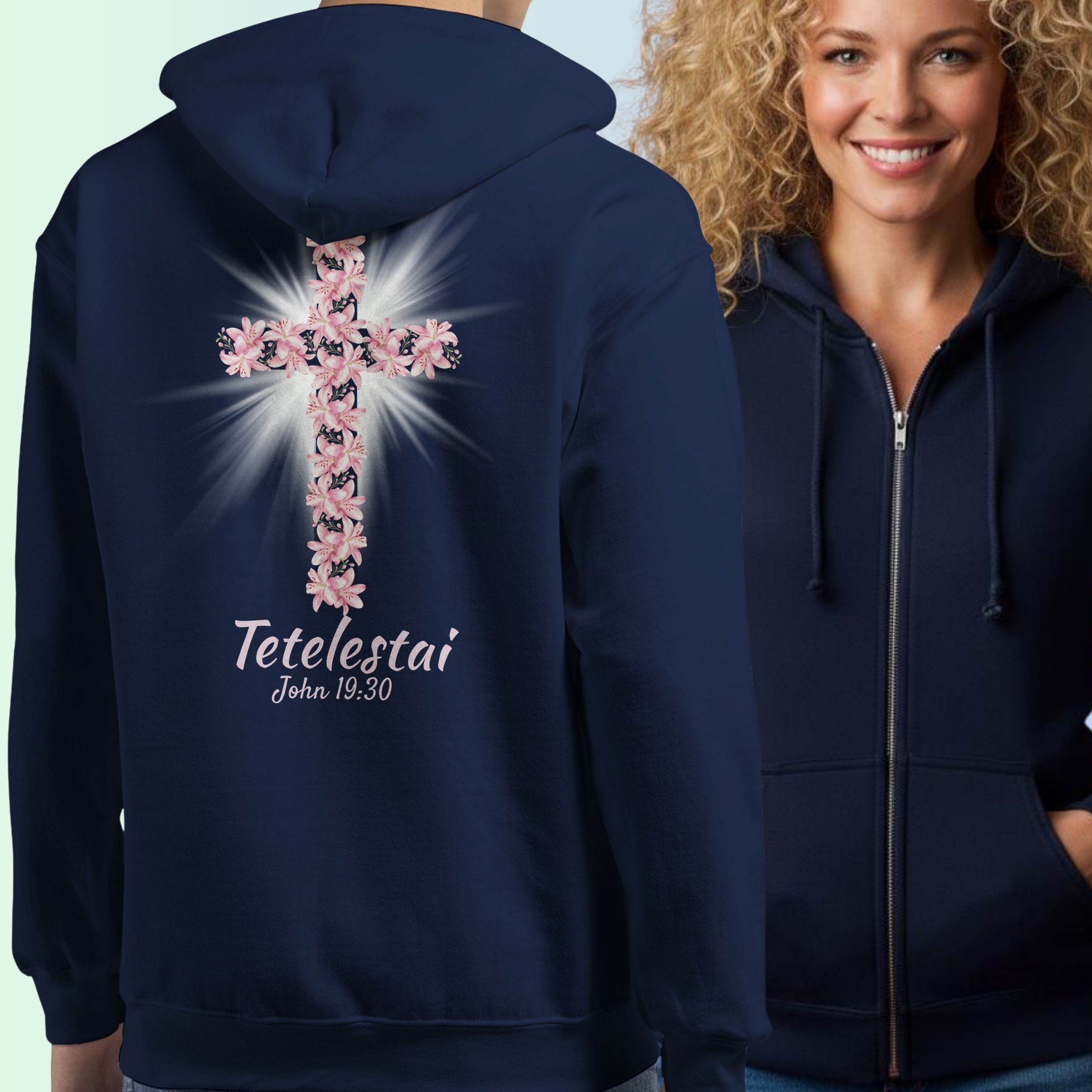 Tetelestai Christian Zip Hoodie for Women | John 19:30 Faith Apparel