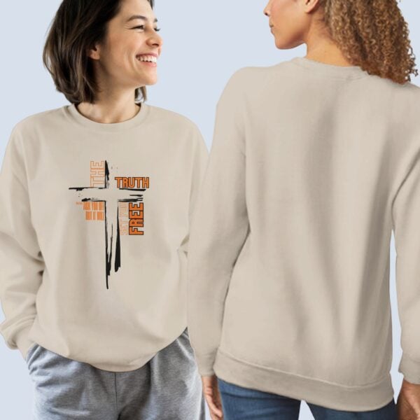 Truth Cross Sweatshirt Front & Back Front and back view of the sweatshirt. The design is printed on the front of the shirt only.
