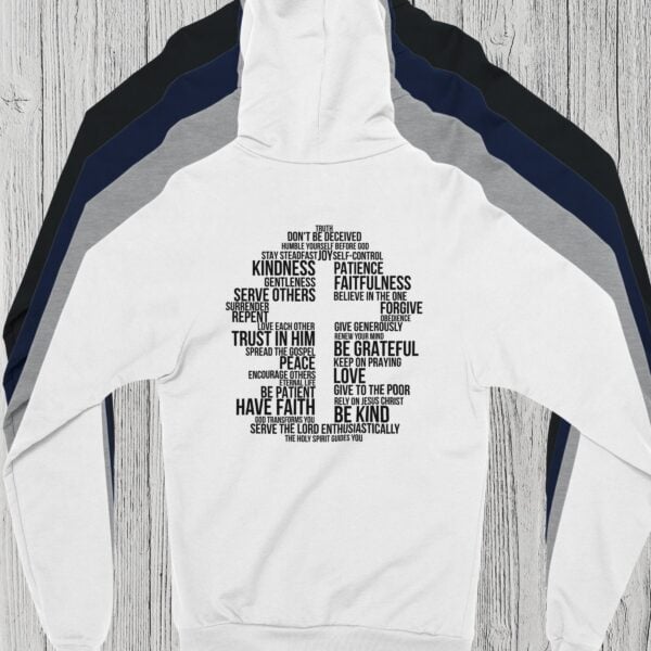 4 Colours Word Cross Zip Hoodie There are 4 colour options for the zip hoodie: black, navy, sport grey and white.