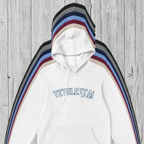 7 Colours Tetelestai Pullover Hoodie There are 7 colour options for the pullover hoodie: black, sport grey, navy, Carolina blue, maroon, sand, and white.