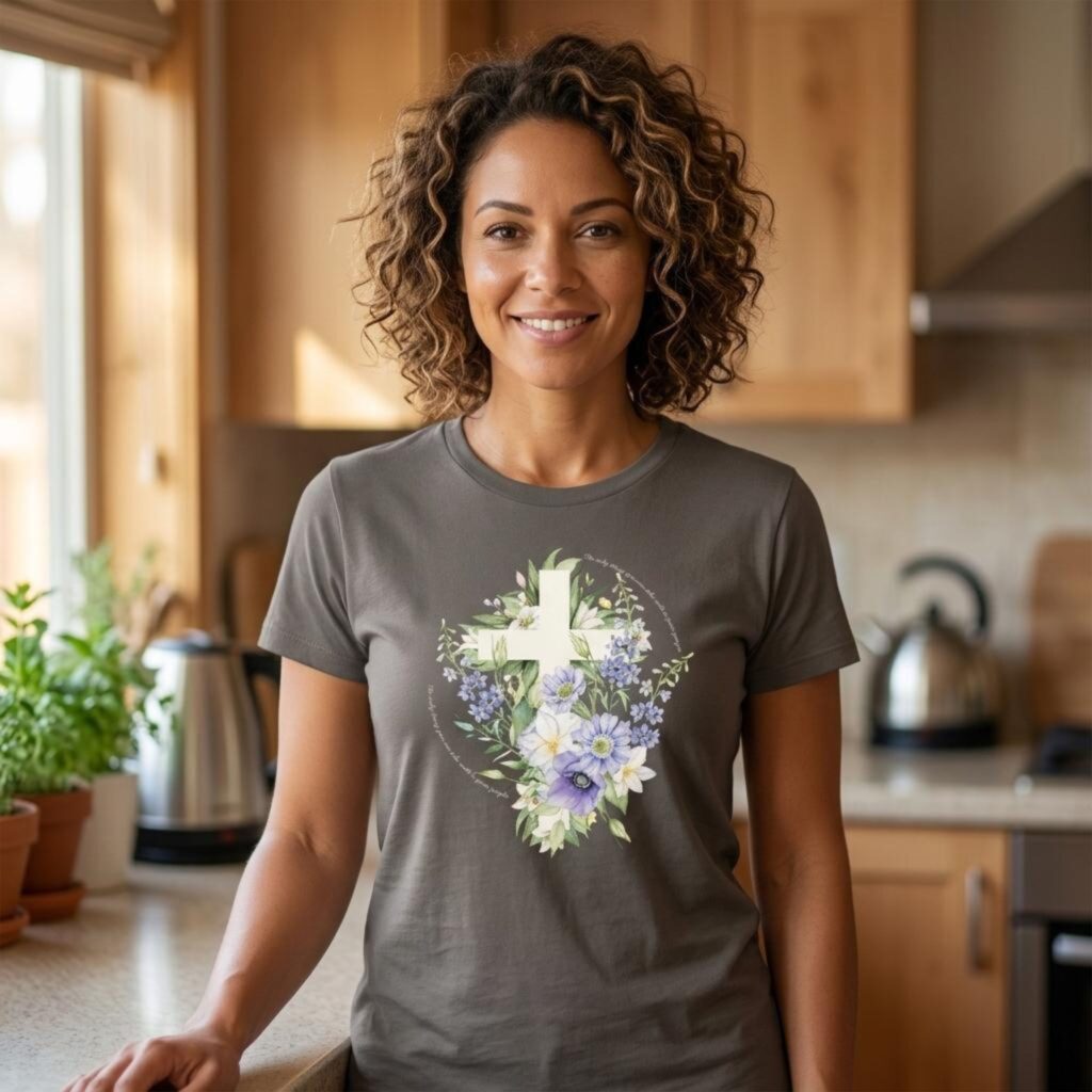 Heaven Flower Cross Tshirt Woman Pebble brown