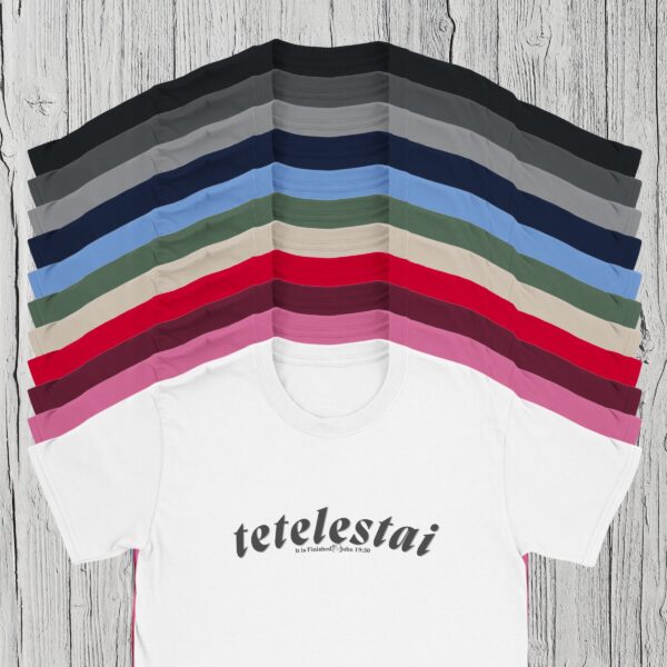 There are 11 colour options for this Christian t-shirt: black, charcoal,Rs sport grey, navy, Carolina blue, military green, sand, red, maroon, Azalea pink, and white.
