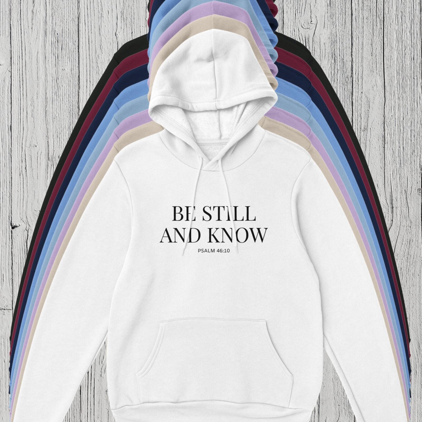 There are 8 colour options for the pullover hoodie: black, maroon, navy, Carolina blue, light blue, orchid purple, sand, and white.