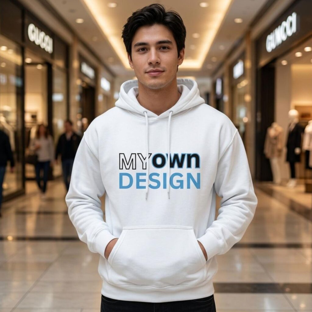 Man wearing a custom design pullover hoodie